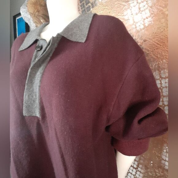 Zara Wool Blend Burgundy Polo Style Sweater with Gray Collar - Picture 10 of 14